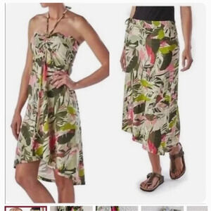 xs green, white, pink leafy / floral print Patagonia Kamala halter dress / skirt